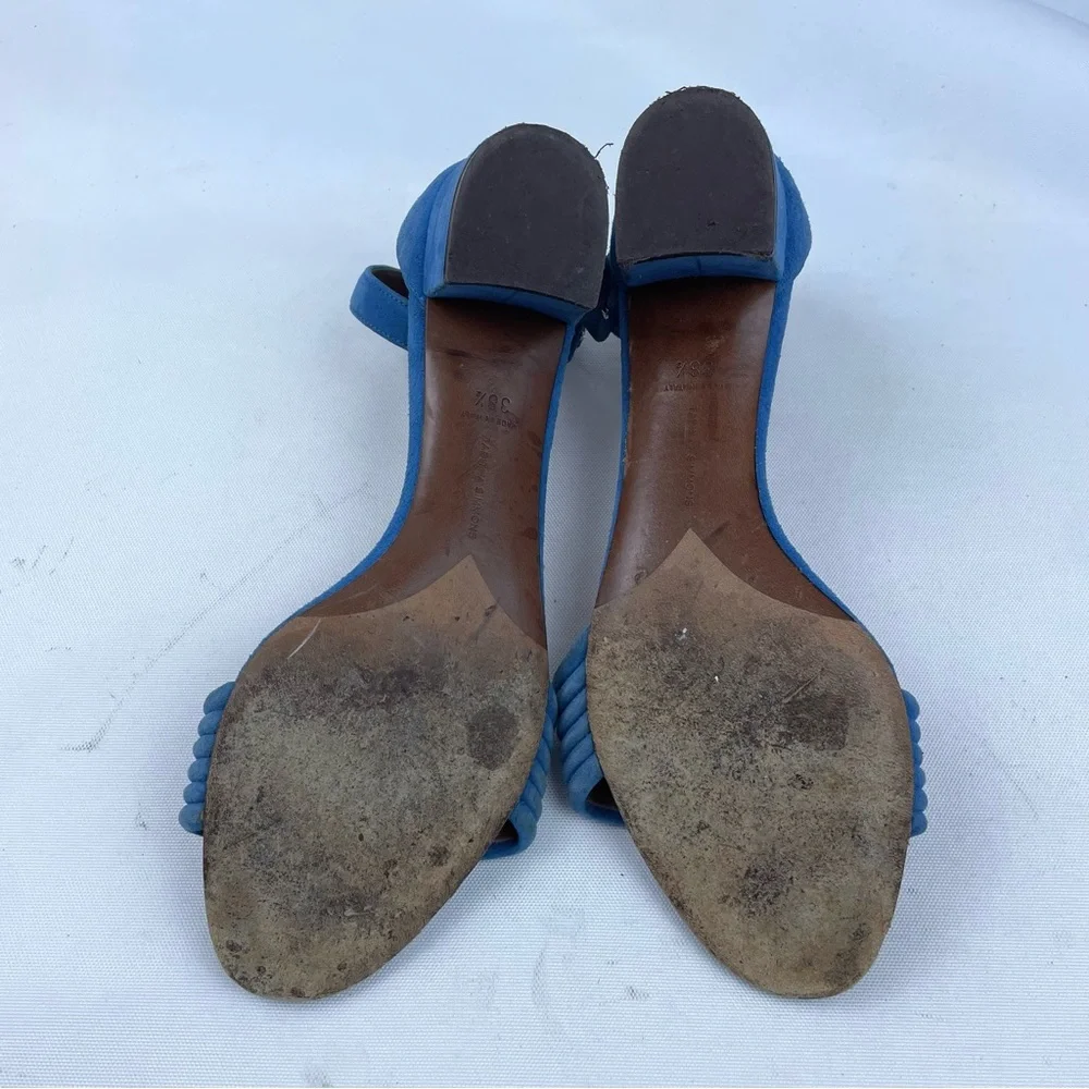 Tabitha Simmons Blue Suede Block Kitten Heel Sandals EU 38.5